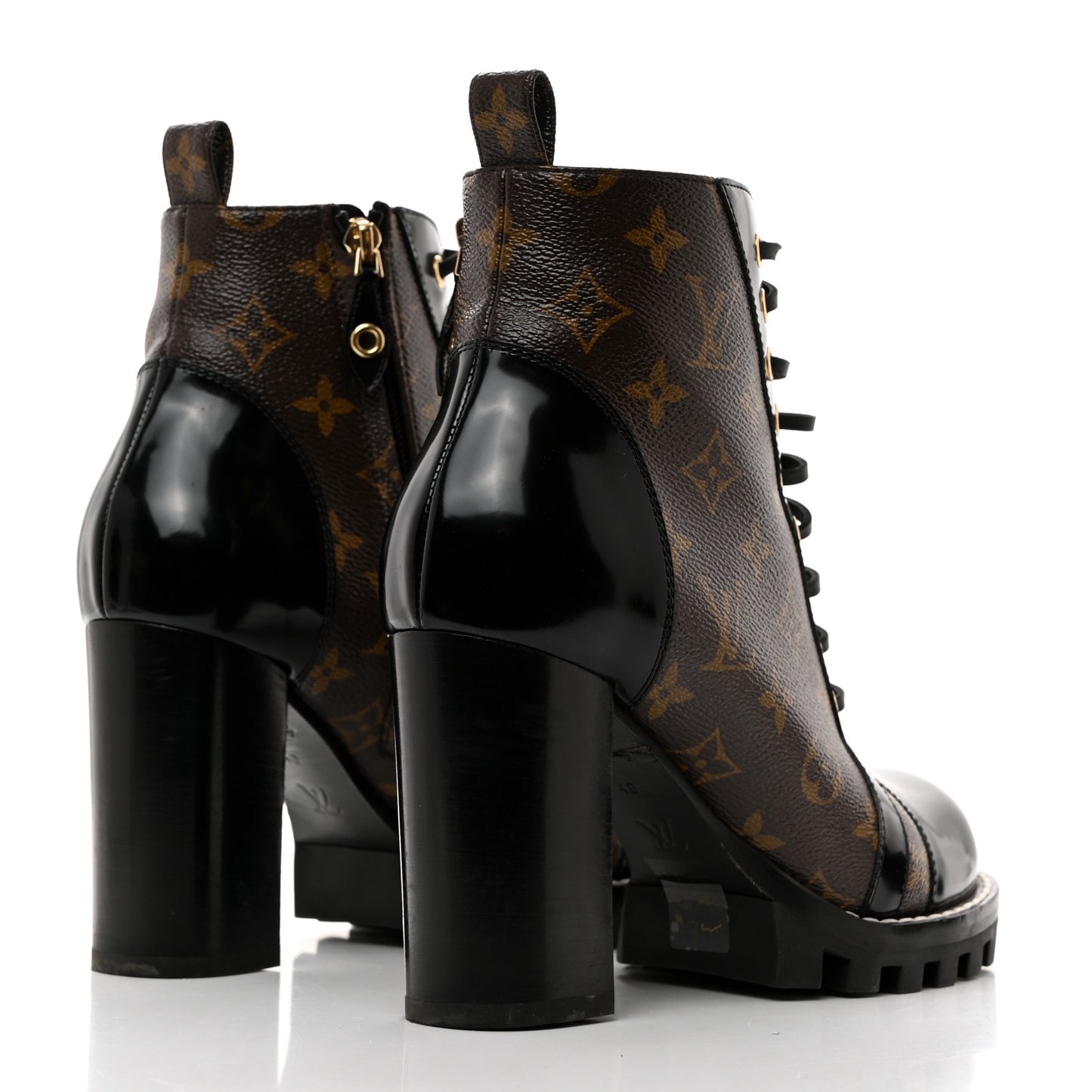 Patent Calfskin Monogram Star Trail Ankle Boots 40 Black