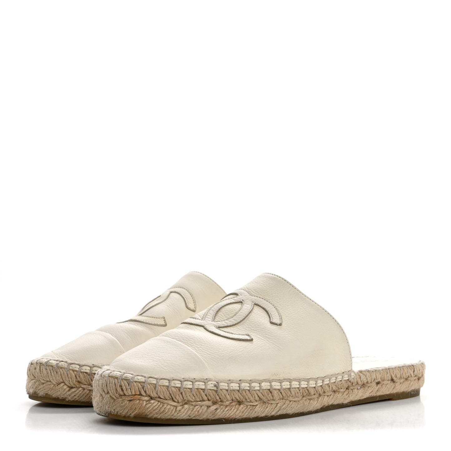 Calfskin CC Espadrille Mules 39 Ivory