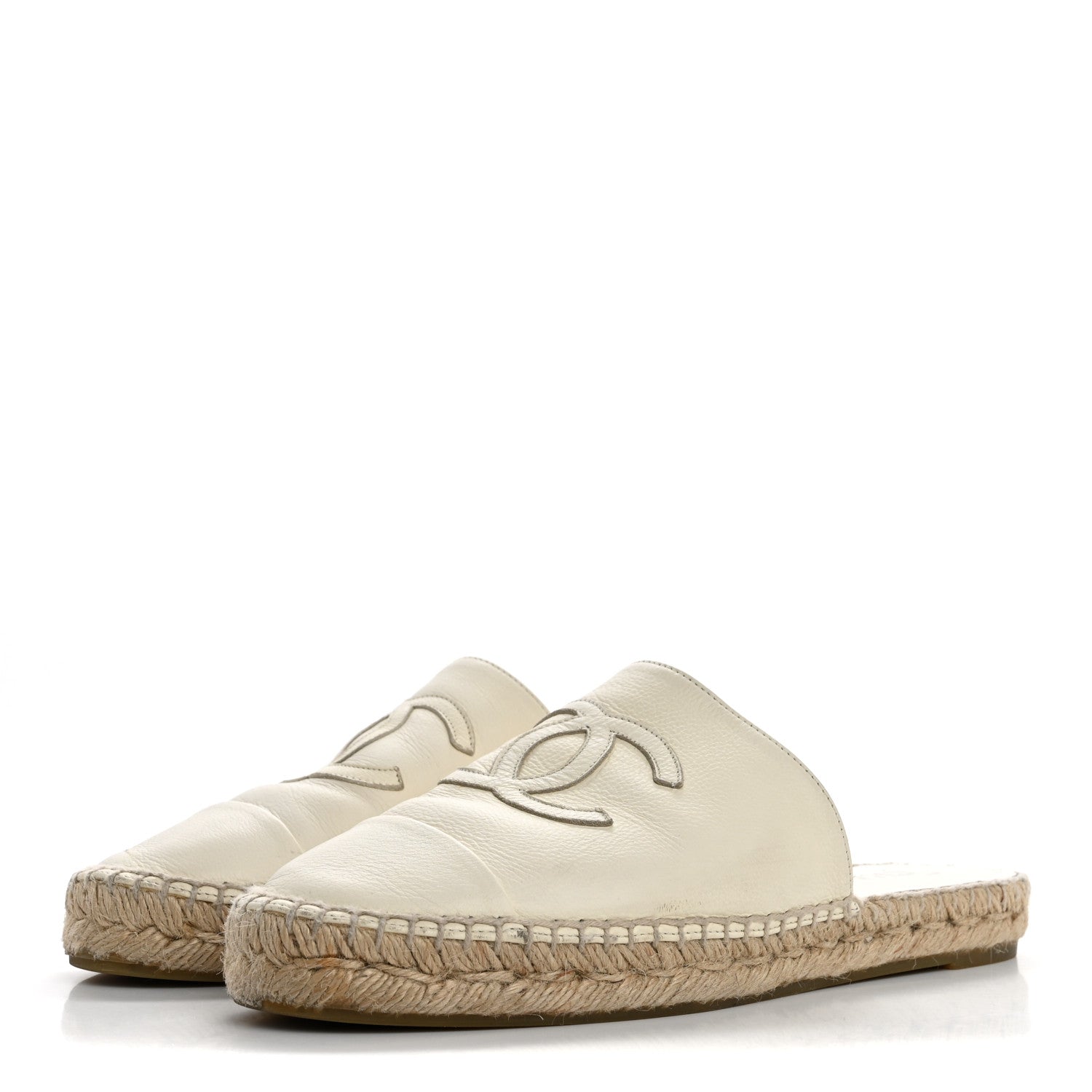 Chanel Calfskin CC Espadrille Mules 39 Ivory 4 of 10