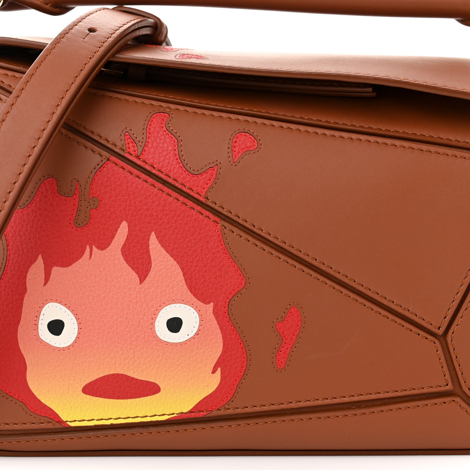 Loewe X HOWLS MOVING CASTLE Satin Calfskin Small Calcifer Puzzle Bag Rust 7 of 10