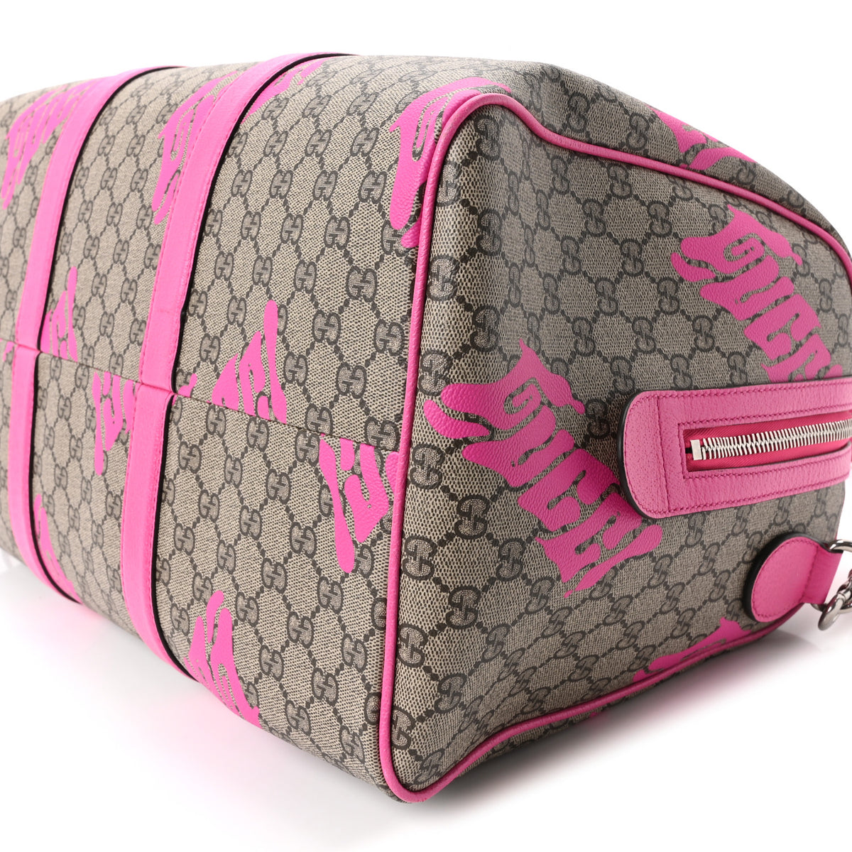 Gucci GG Supreme Monogram Textured Dollar Calfskin Currynew Print Medium Duffle Bag Pink Beige 10 of 10