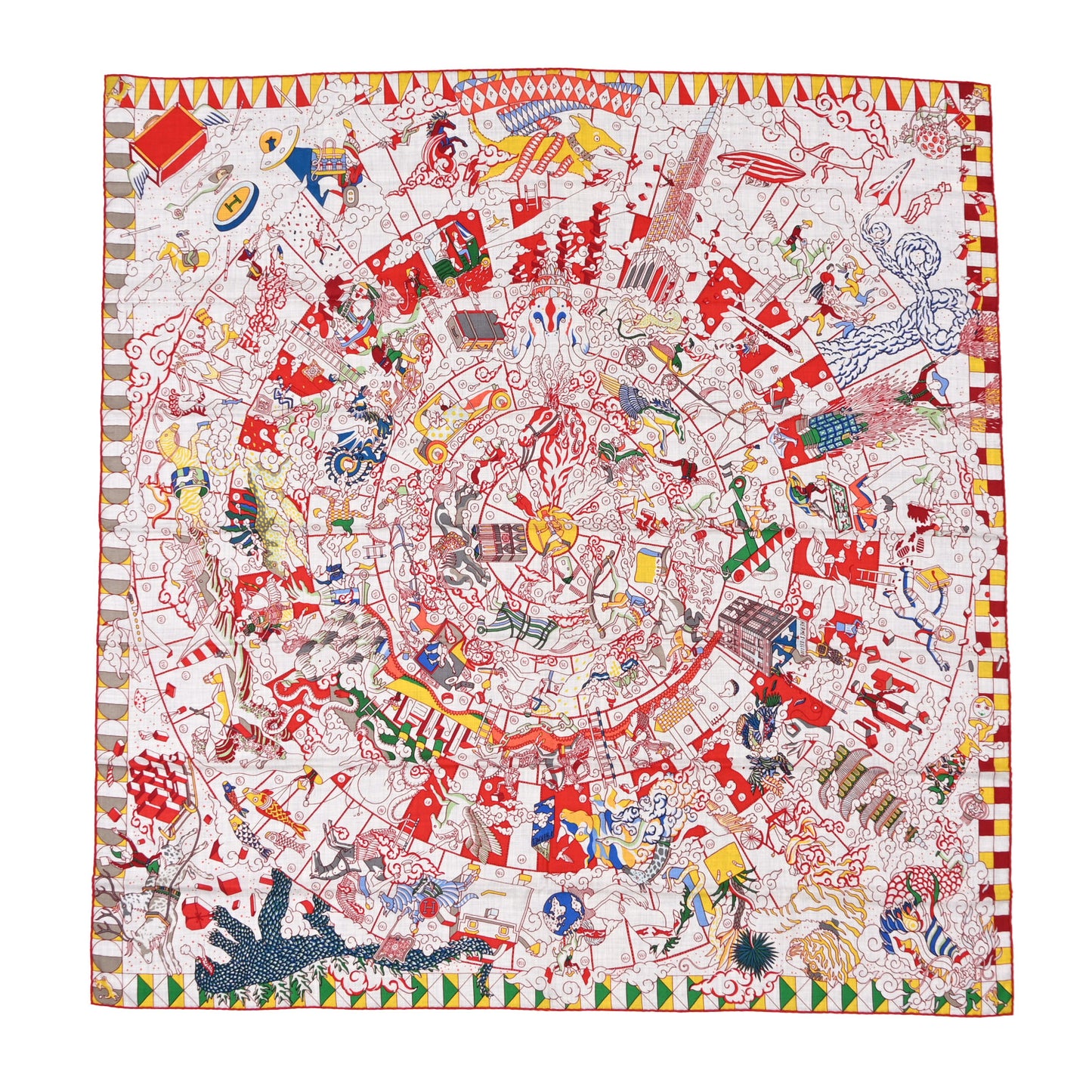 Cashmere Silk L'Epopee D'Hermes Shawl 140 Gris Chine Rouge Multicolor