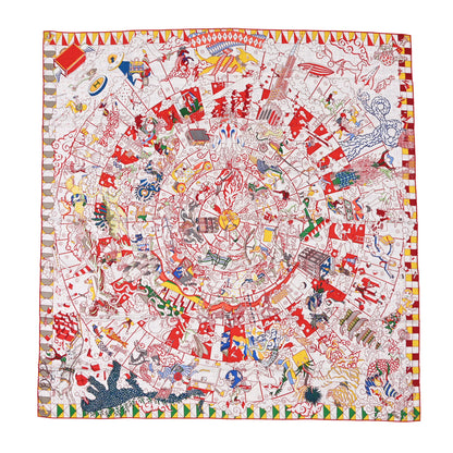 Hermes Cashmere Silk L'Epopee D'Hermes Shawl 140 Gris Chine Rouge Multicolor 1 of 11