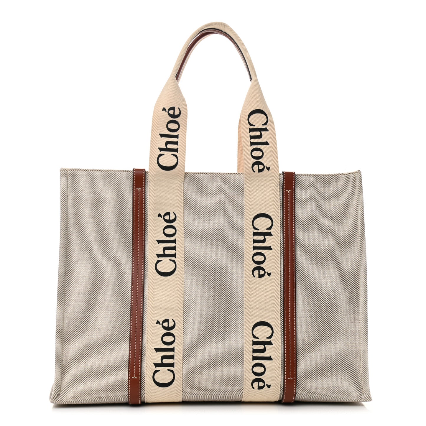 Cotton Calfskin Large Woody Ribbon Tote White Brown