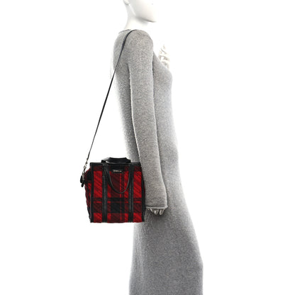 Balenciaga Wool Cuir Arena Plaid Diagonal Allover Logo Matelasse XS Bazar Shopper Tote Red Black 2 of 11