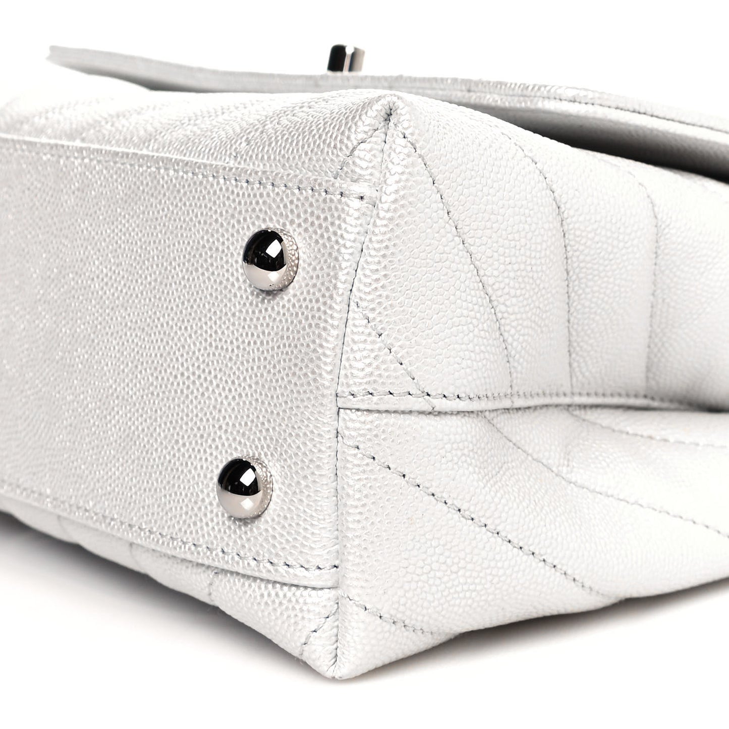 Iridescent Caviar Chevron Quilted Mini Coco Handle Flap White