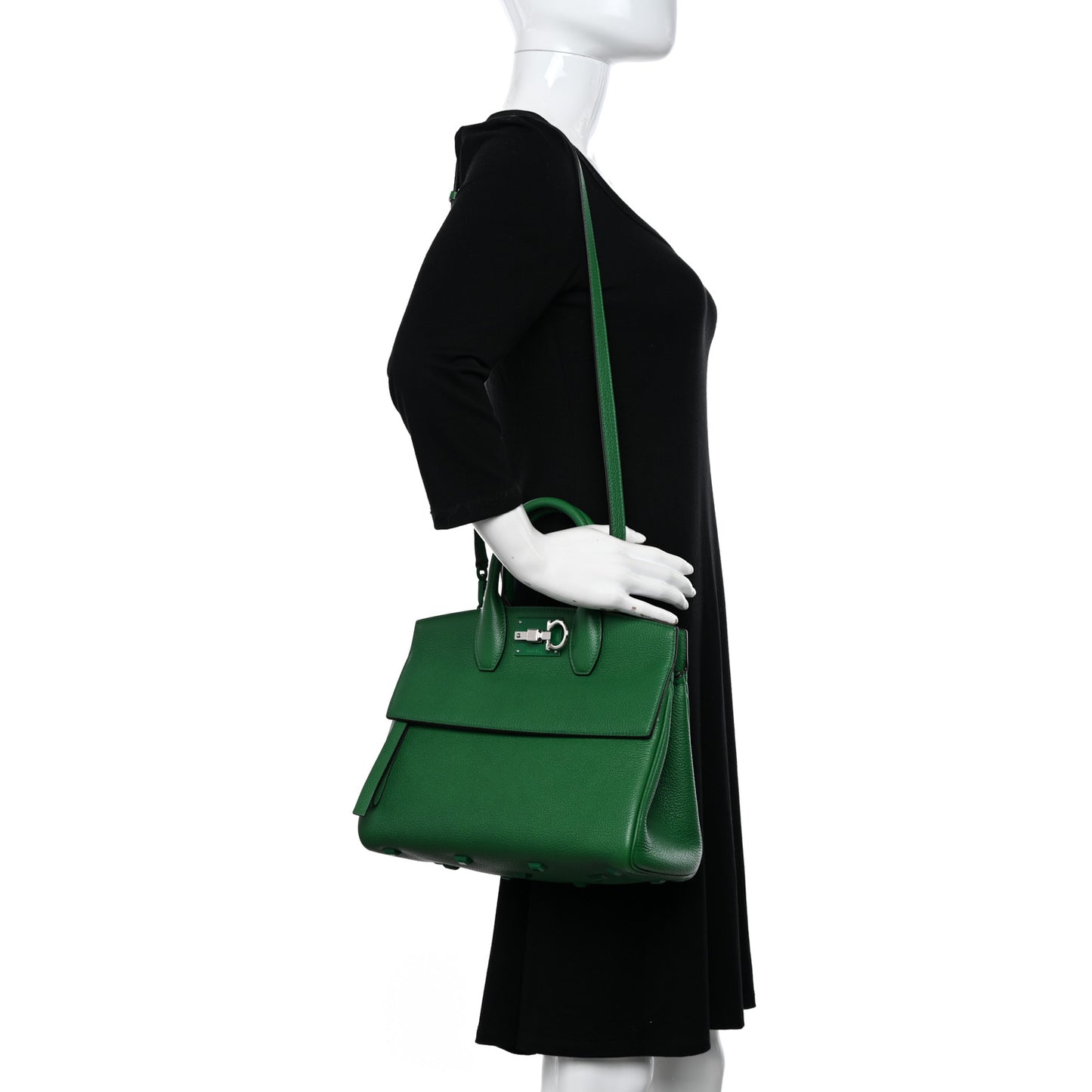 Grained Calfskin Studio Top Handle Bag Green