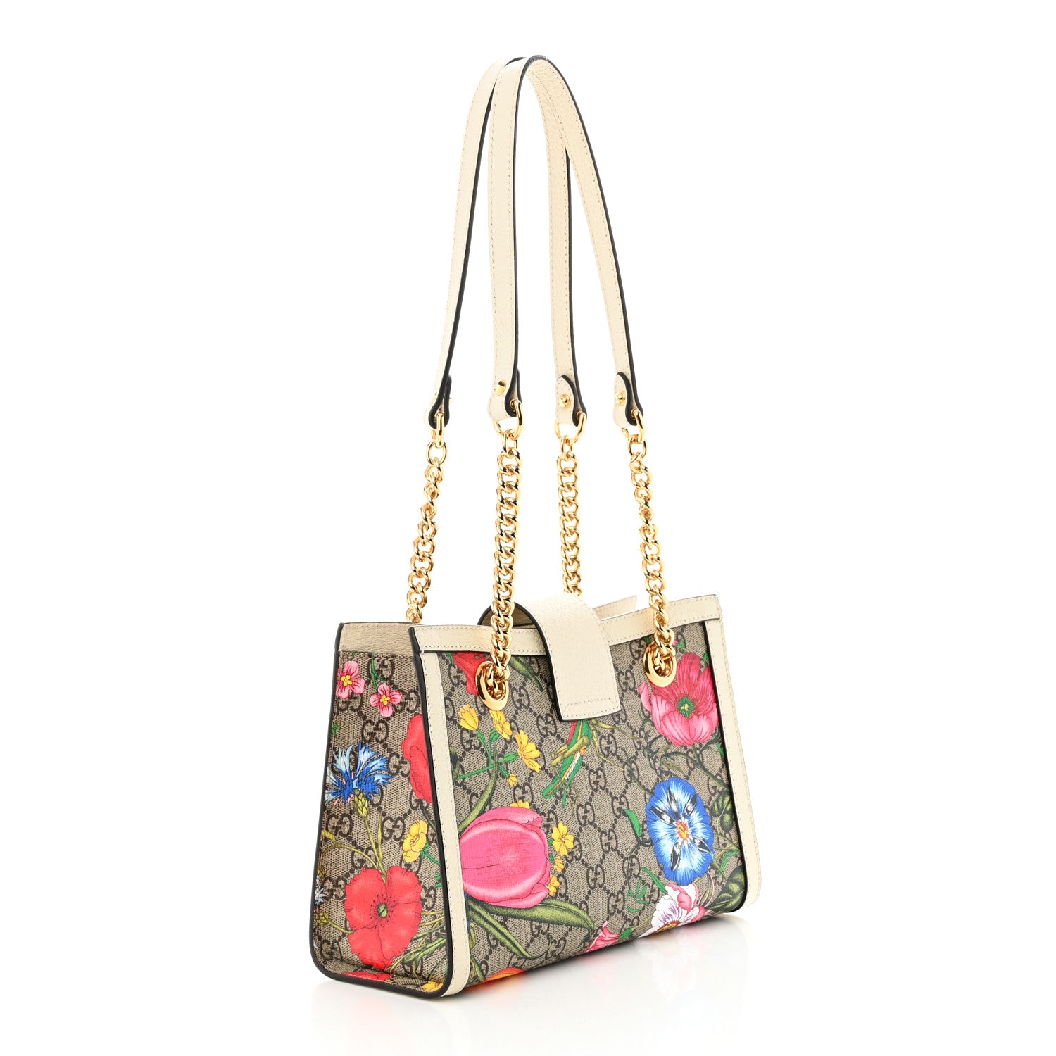 Gucci GG Supreme Monogram Flora Textured Calfskin Small Padlock Tote Beige Ebony Multicolor Mystic White 3 of 12