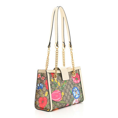 Gucci GG Supreme Monogram Flora Textured Calfskin Small Padlock Tote Beige Ebony Multicolor Mystic White 3 of 12