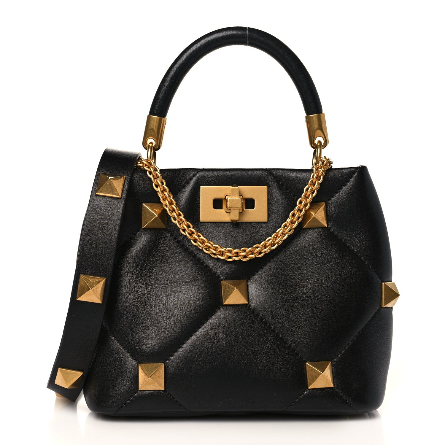 Valentino Garavani Nappa Small Roman Stud The Handle Bag Black 1 of 8