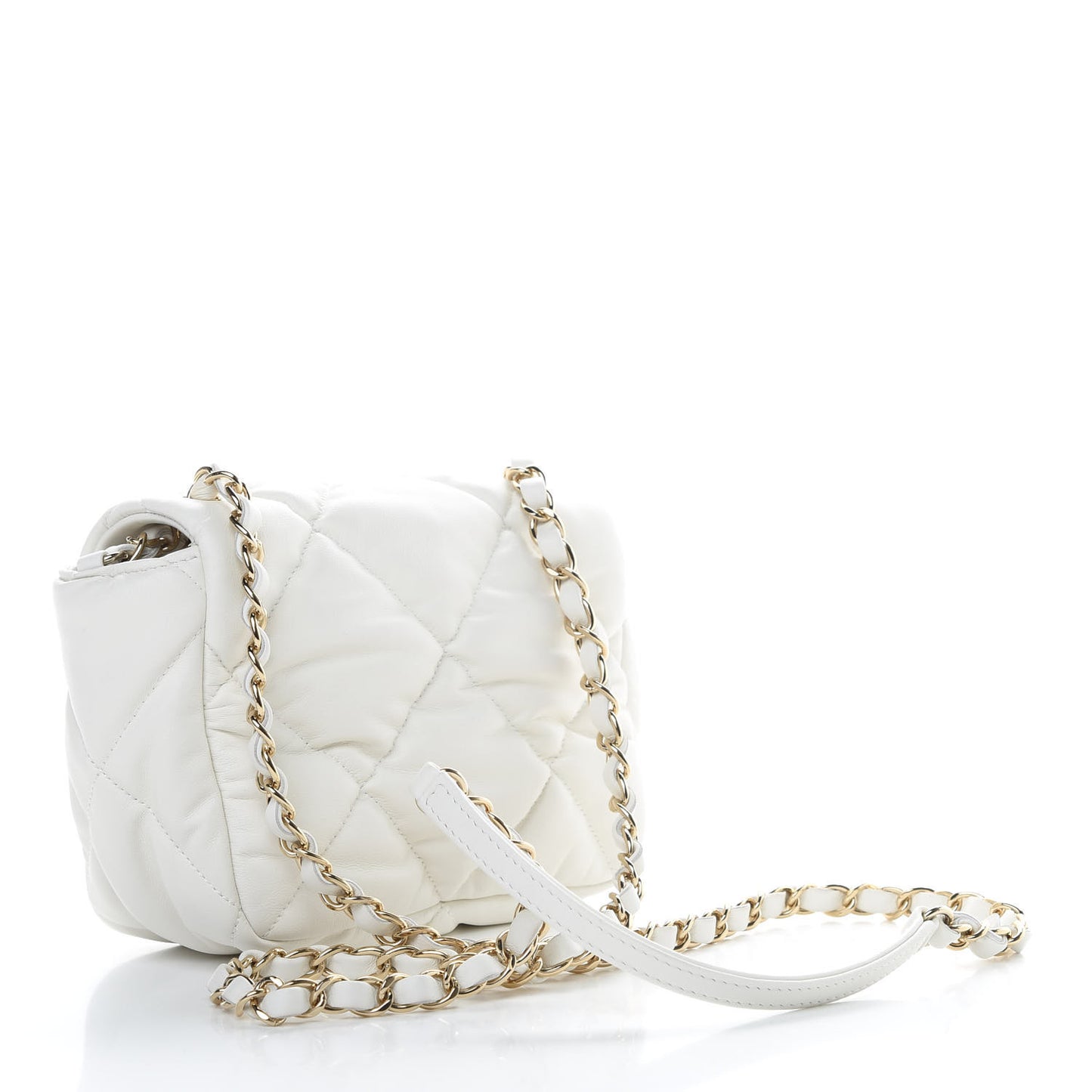 Calfskin Quilted Mini Square Bubbly Flap White
