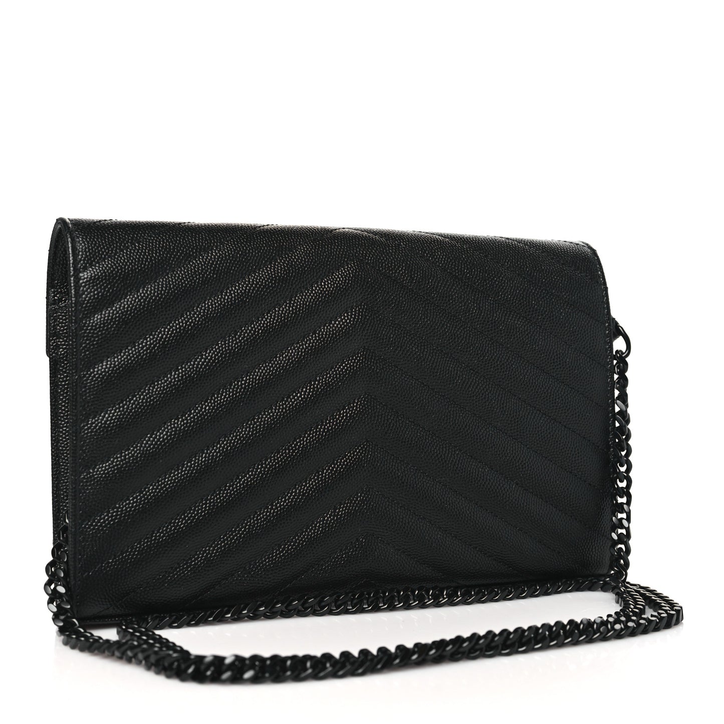 Grain De Poudre Matelasse Chevron Monogram Monochrome Chain Wallet Black