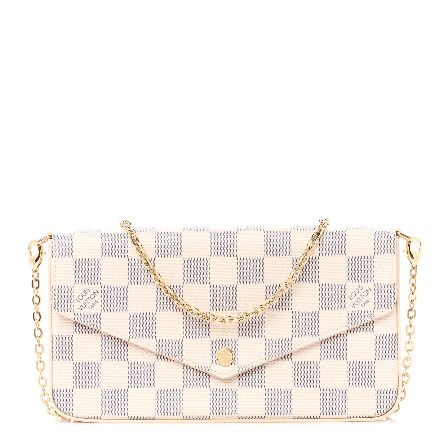Damier Azur Pochette Felicie Chain Wallet Rose Ballerine
