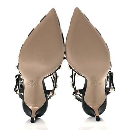Valentino Garavani Calfskin Striped Rockstud Ankle Strap 65mm Pumps 37.5 Light Ivory Black 5 of 8