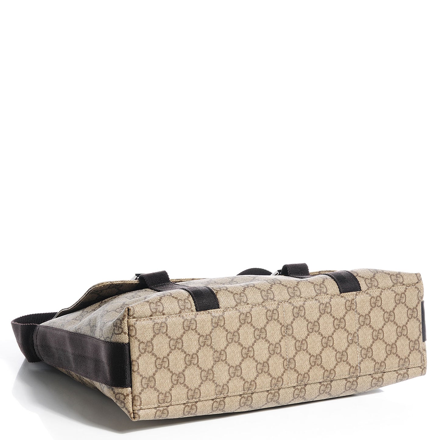 GG Plus Monogram Large Double Buckle Flap Messenger Bag Beige Dark Brown