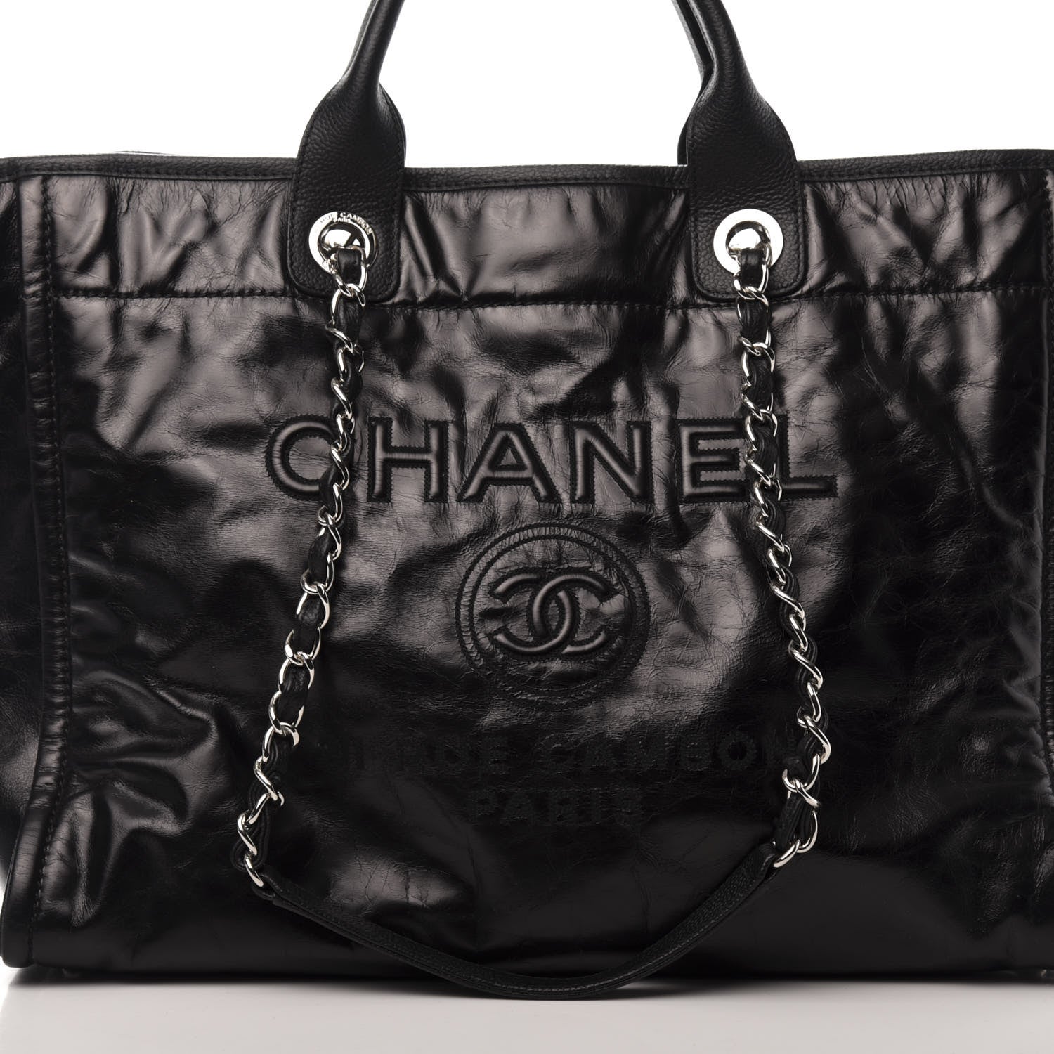 Chanel Glazed Calfskin Medium Deauville Tote Black 10 of 10