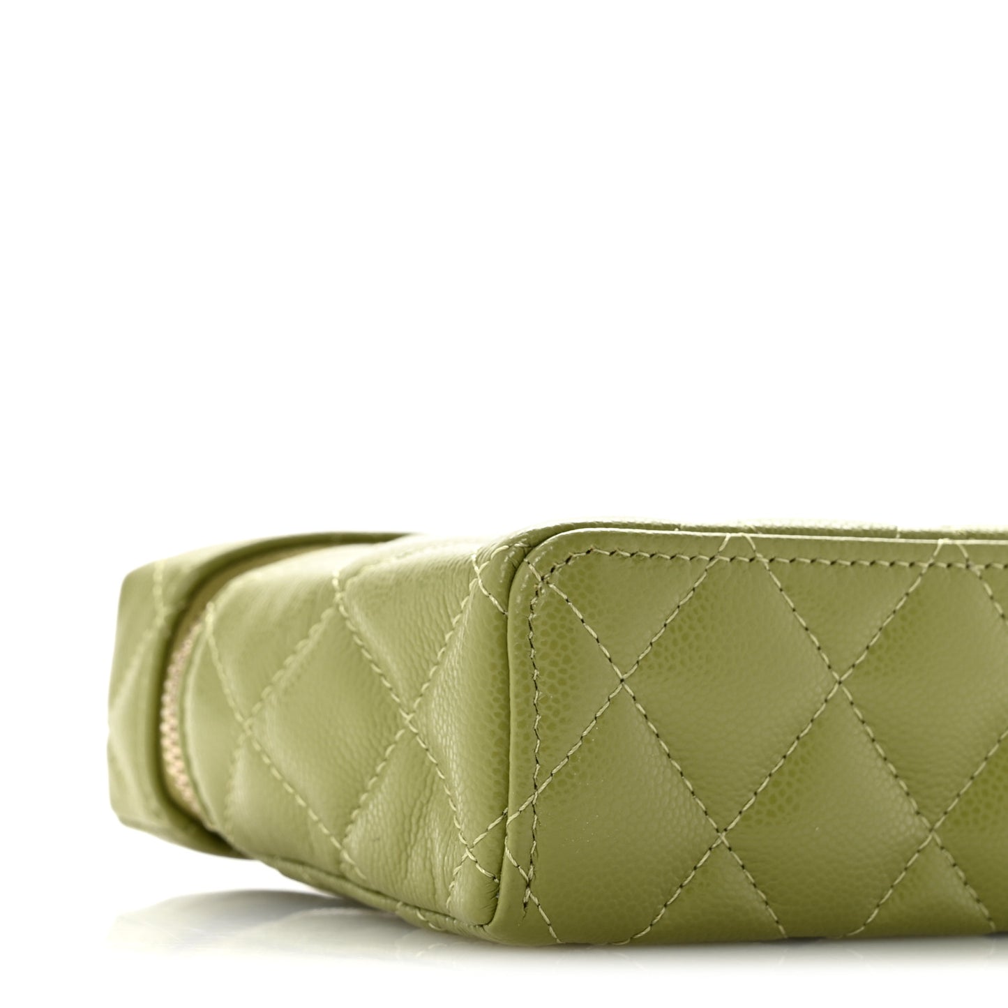 Caviar Quilted Top Handle Slim Vanity With Chain Khaki