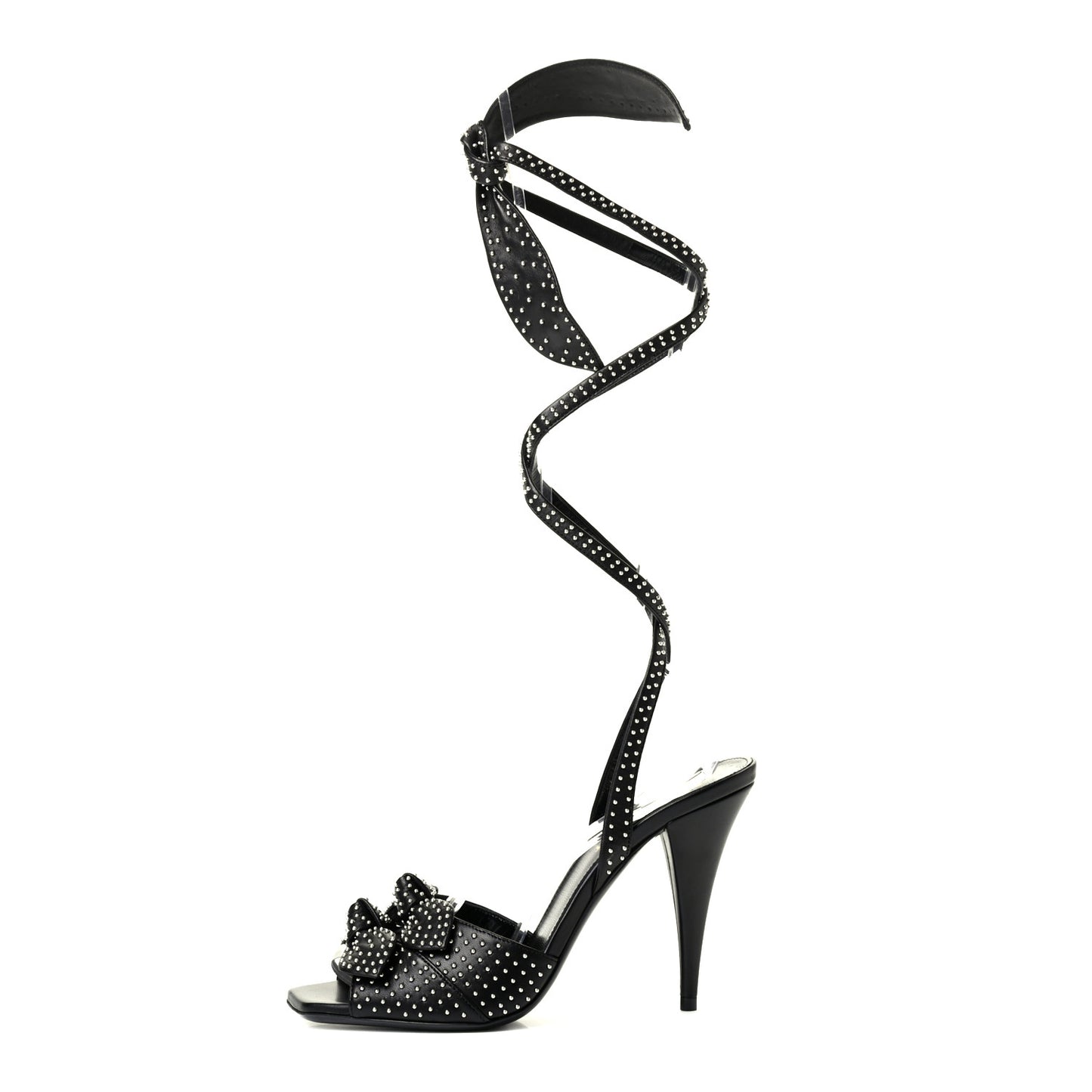Calfskin Studded Bow Sandals 37.5 Black