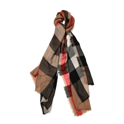 Burberry Cashmere Mega Check Fringe Scarf Camel 1 of 8