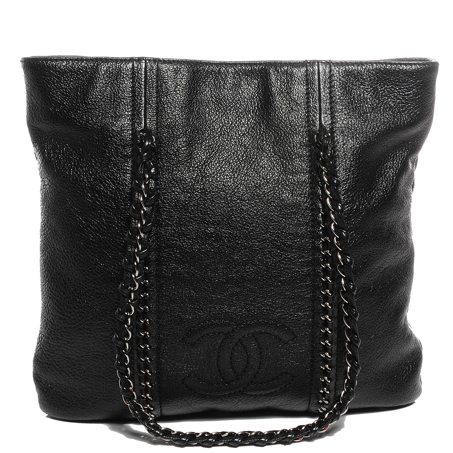 Metallic Deerskin Luxe Ligne North South Tote Black