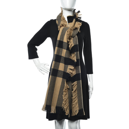 Burberry Wool Half Mega Check Fringe Scarf Camel 2 of 4