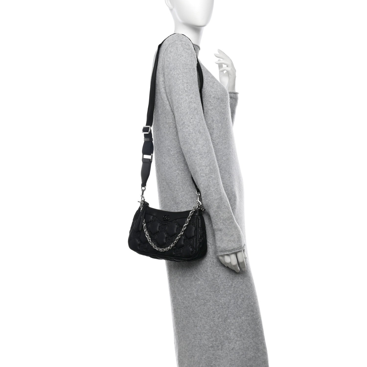 Gucci Nylon Calfskin Enamel GG Matelasse Chain Handbag Black 2 of 10