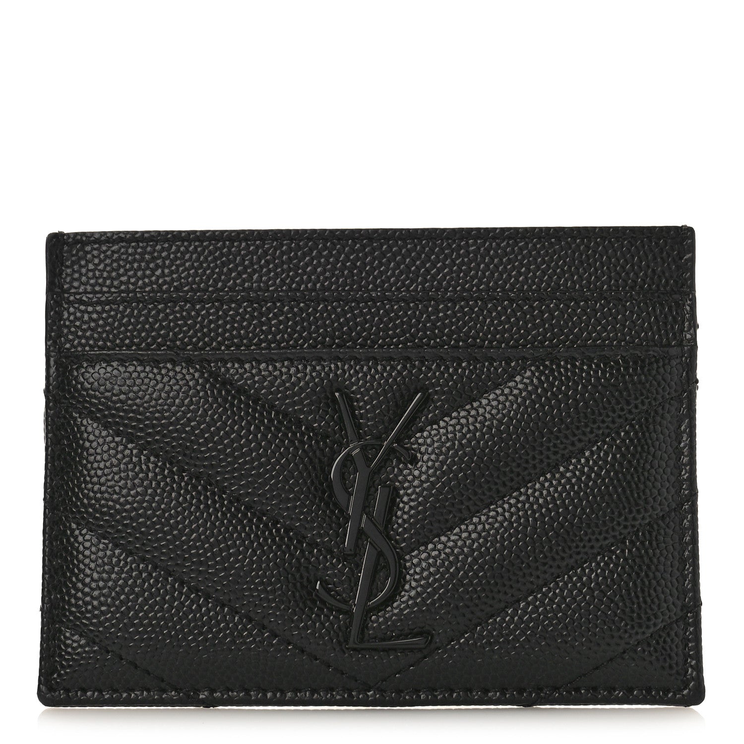 Saint Laurent Grain De Poudre Matelasse Chevron Monochrome Monogram Credit Card Case Black 1 of 9