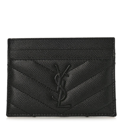 Saint Laurent Grain De Poudre Matelasse Chevron Monochrome Monogram Credit Card Case Black 1 of 9