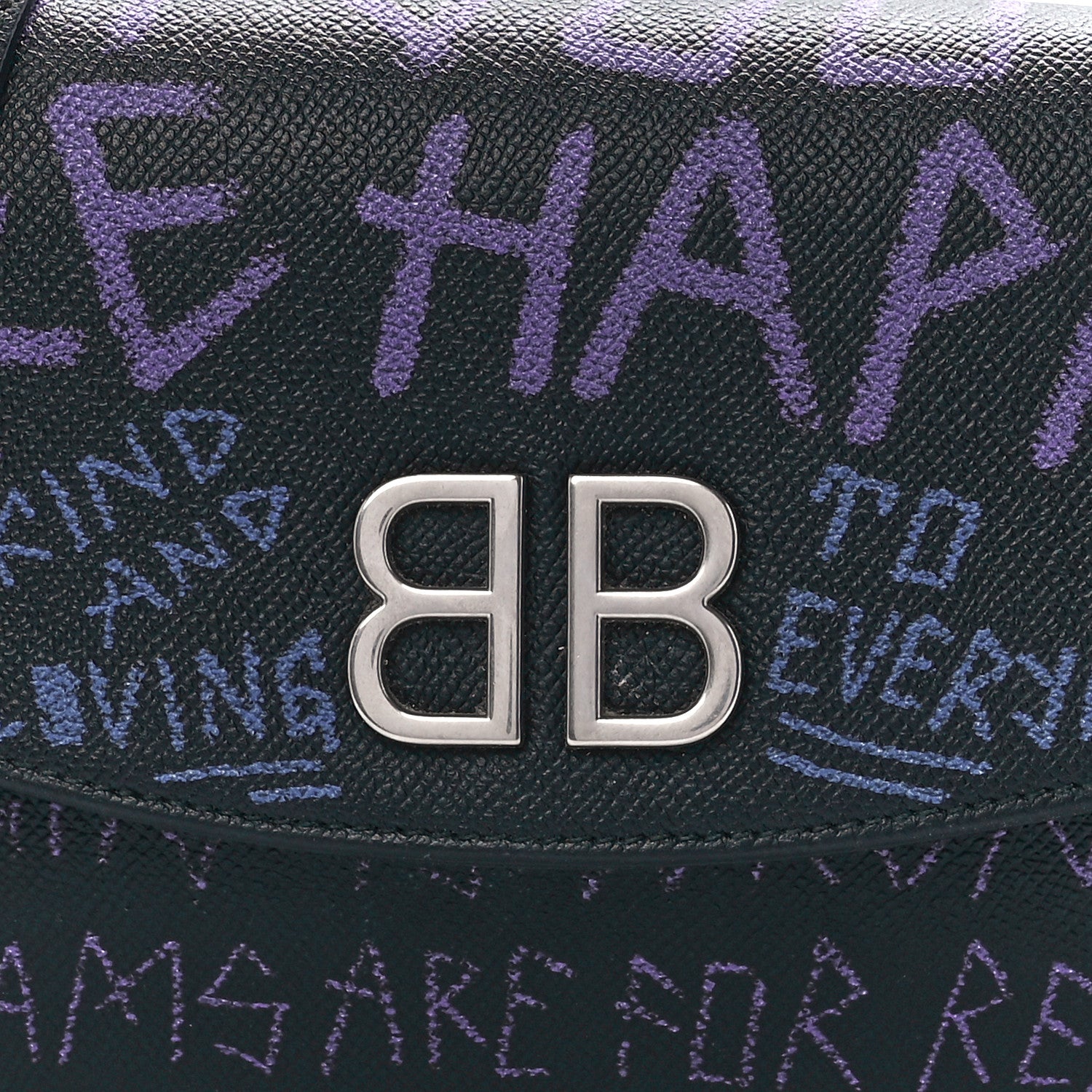 Balenciaga Grained Calfskin Graffiti BB Chain Wallet Black Bleu Violet 8 of 11