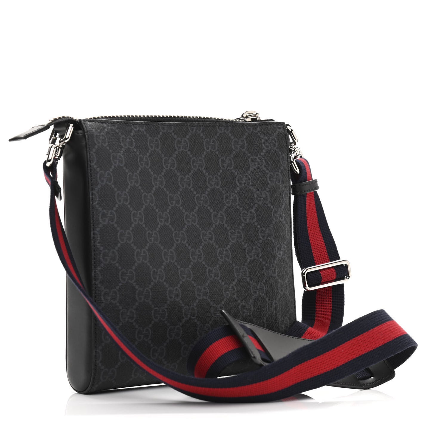GG Supreme Monogram Web Small Flat Messenger Bag Black Grey