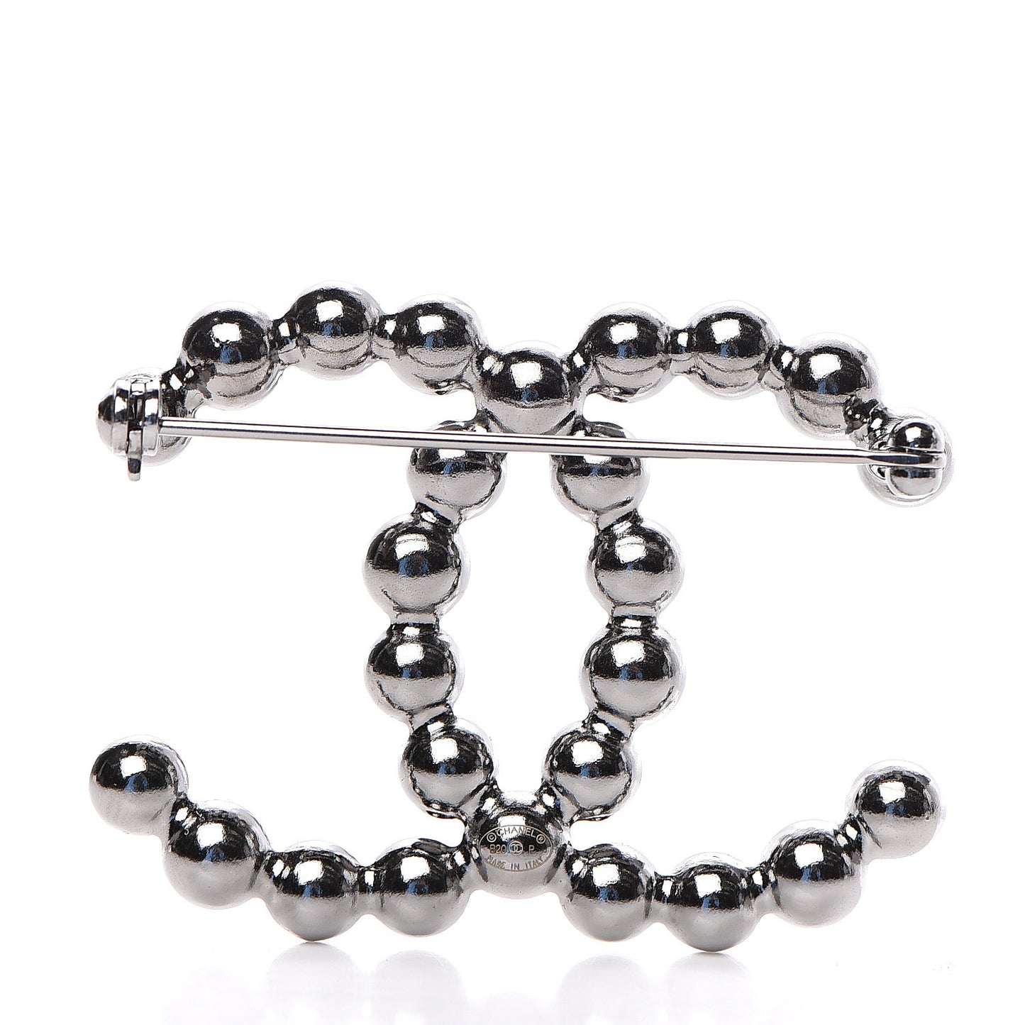 Pearl Crystal CC Brooch Silver