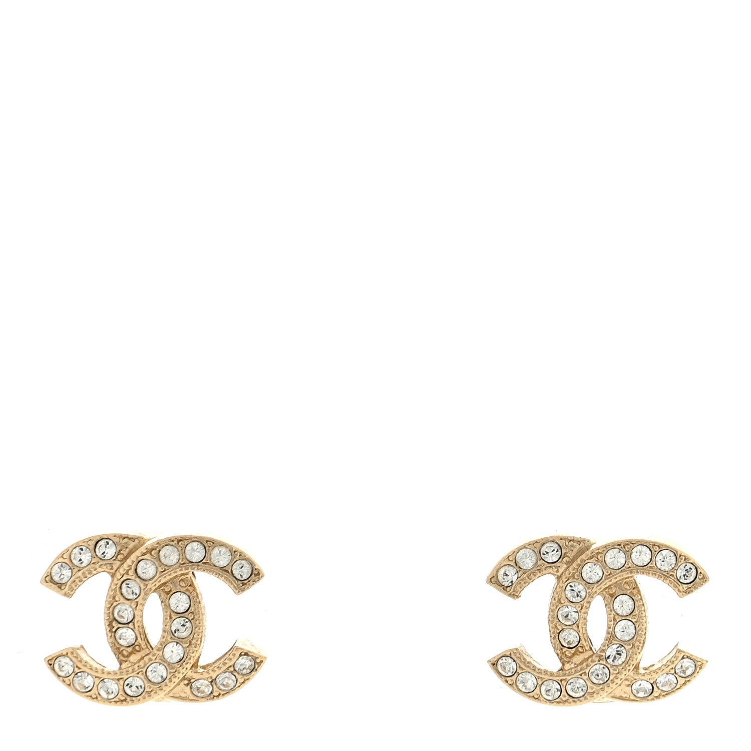 Chanel Metal Crystal Large CC Earrings Light Gold 1 of 5