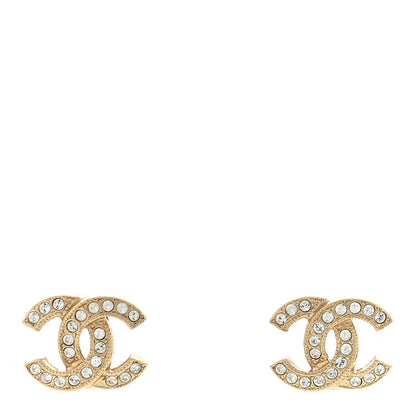Chanel Metal Crystal Large CC Earrings Light Gold 1 of 5