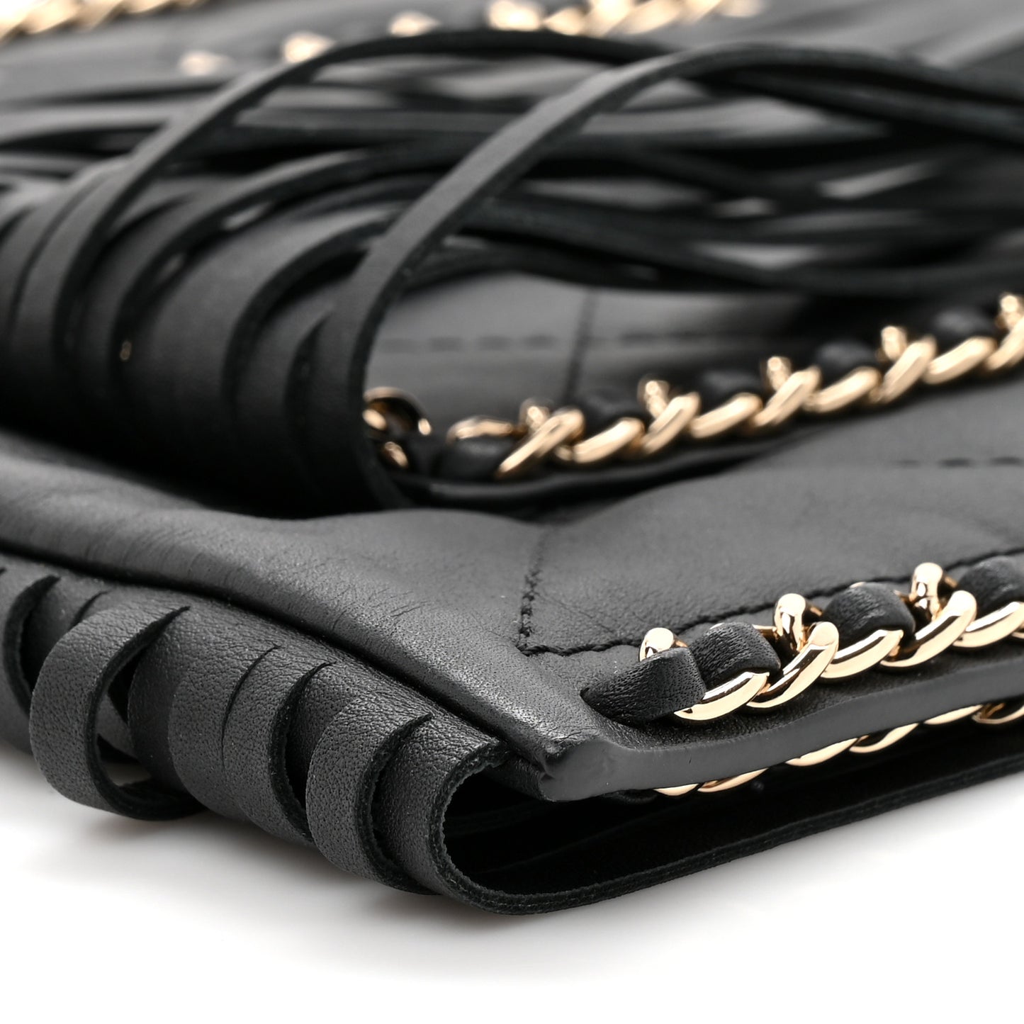 Calfskin Quilted Fringe Small Shopping Bag Black