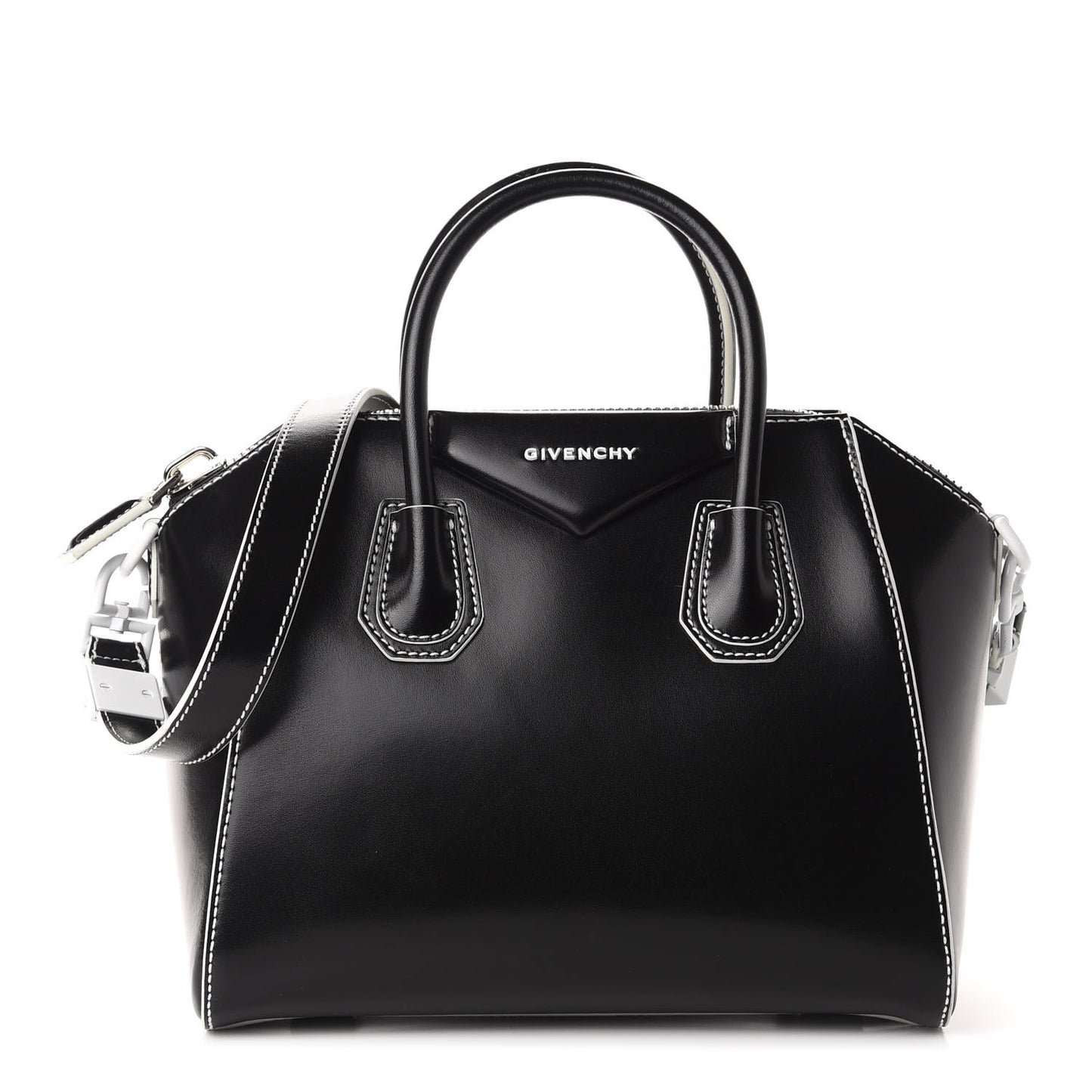 Calfskin Contrast Topstitch Small Antigona Black White