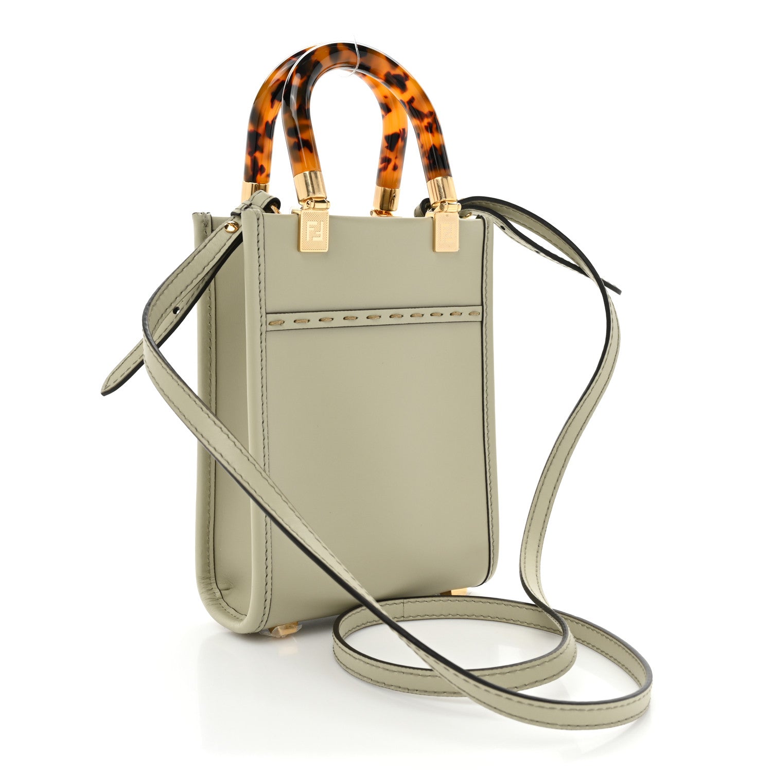 Fendi Vitello King Plexiglass Logo Embossed Mini Fendi Sunshine Shopper Tote Green Tea 3 of 8