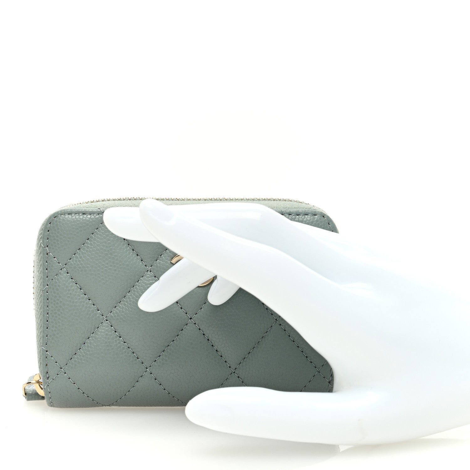 Chanel Caviar Quilted Zip Around Coin Purse Wallet Grey 2 of 8