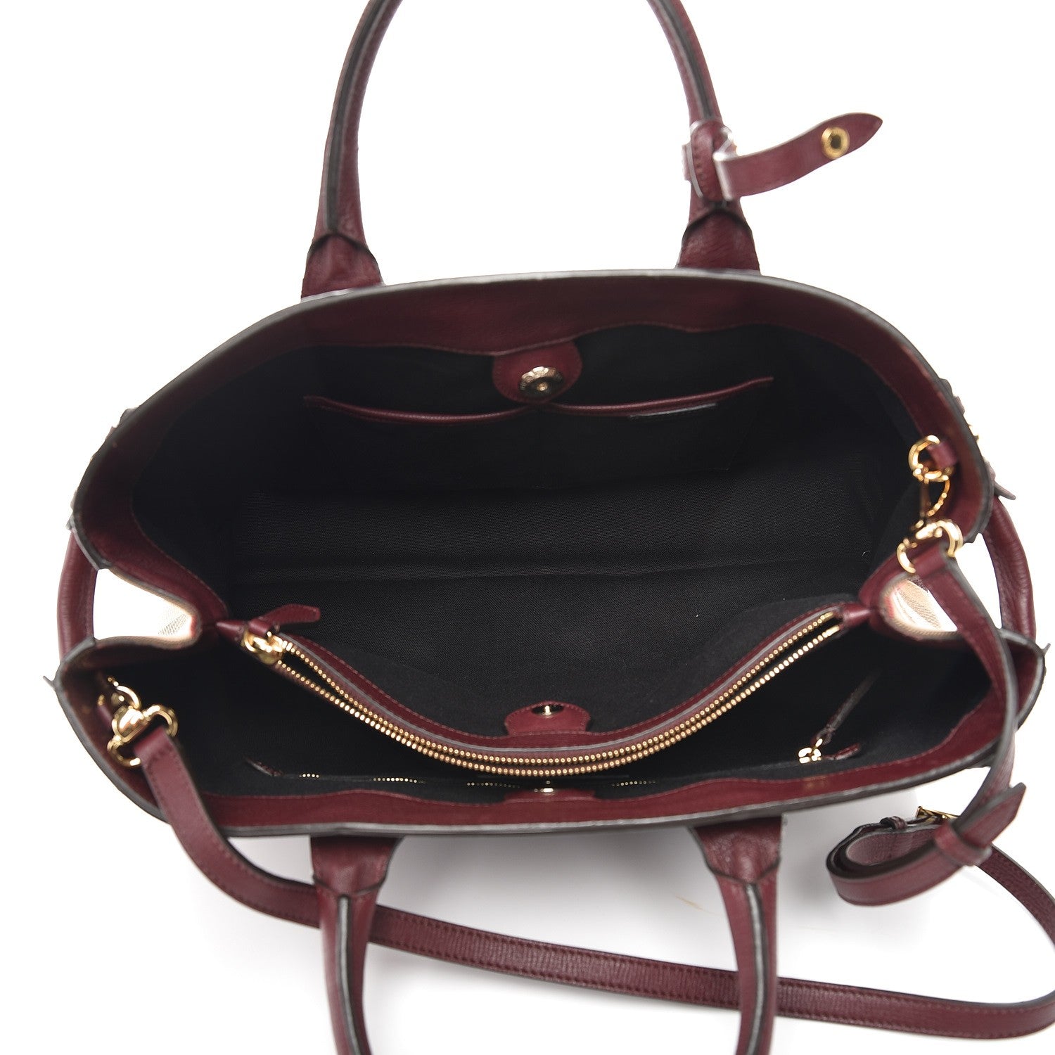 Burberry Derby Calfskin House Check Large Banner Tote Mahogany Red 6 of 10