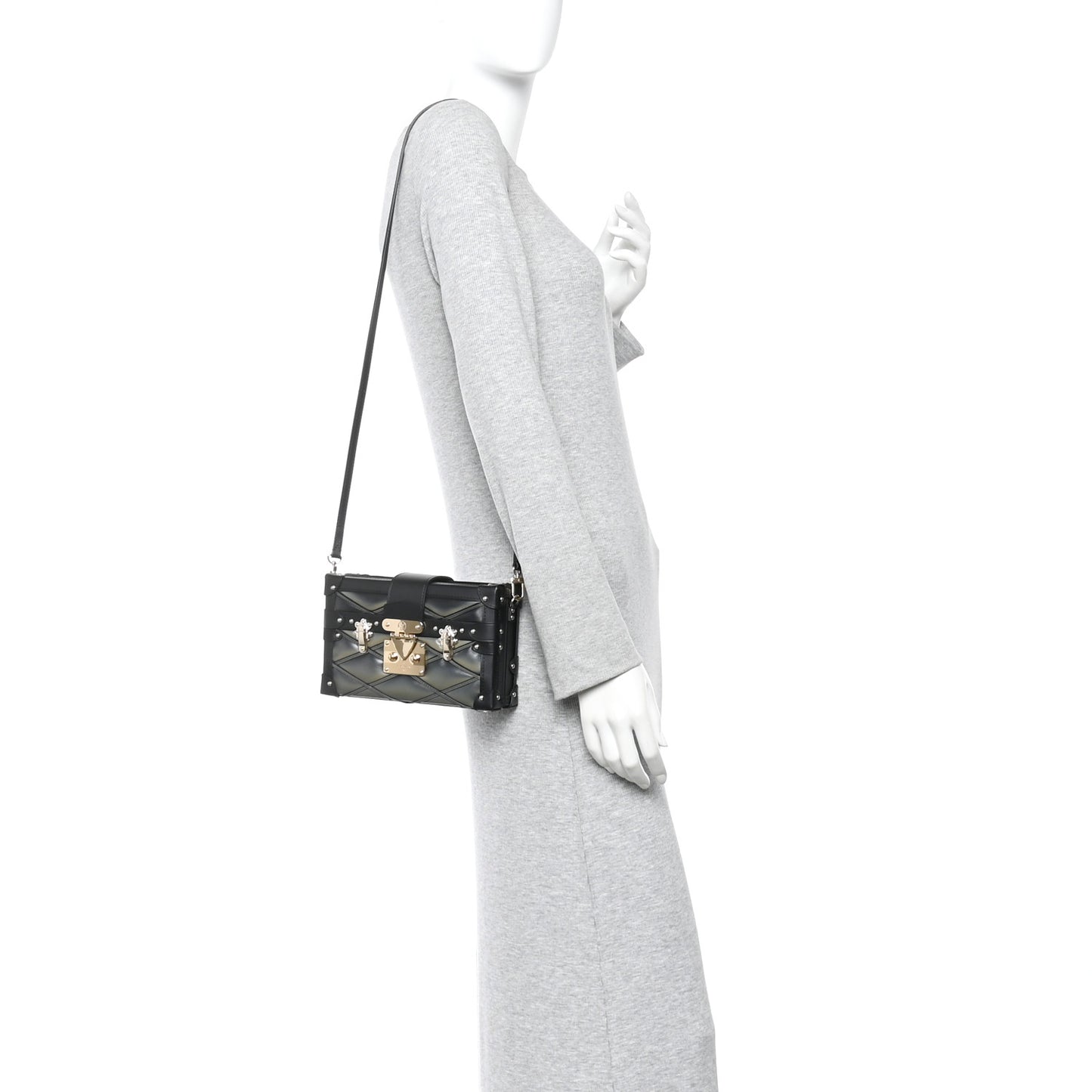Lambskin Malletage Petite Malle Black Beige