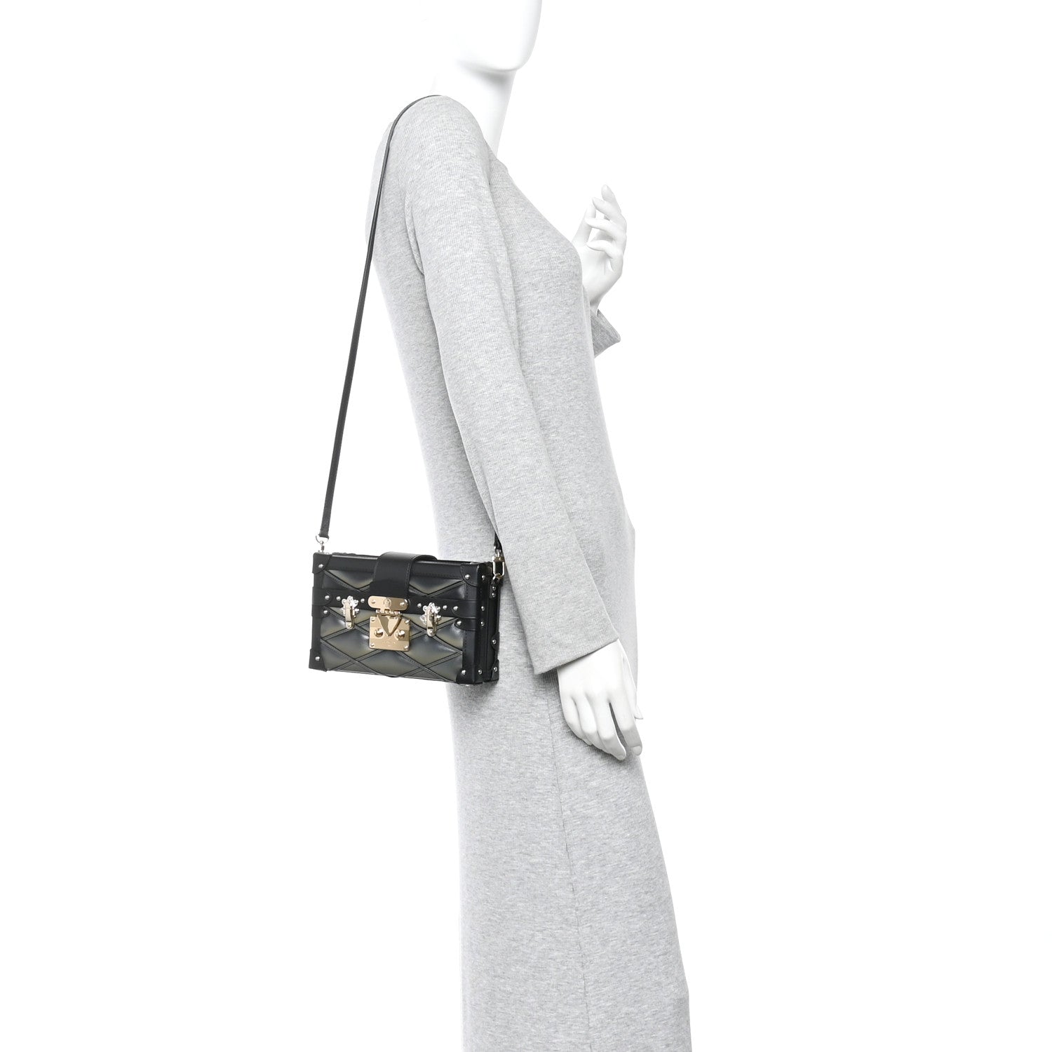 Louis Vuitton Lambskin Malletage Petite Malle Black Beige 2 of 10