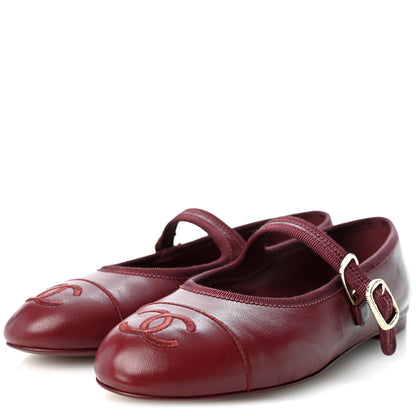 Chanel Lambskin Mary Jane Flats 36.5 Burgundy 4 of 9