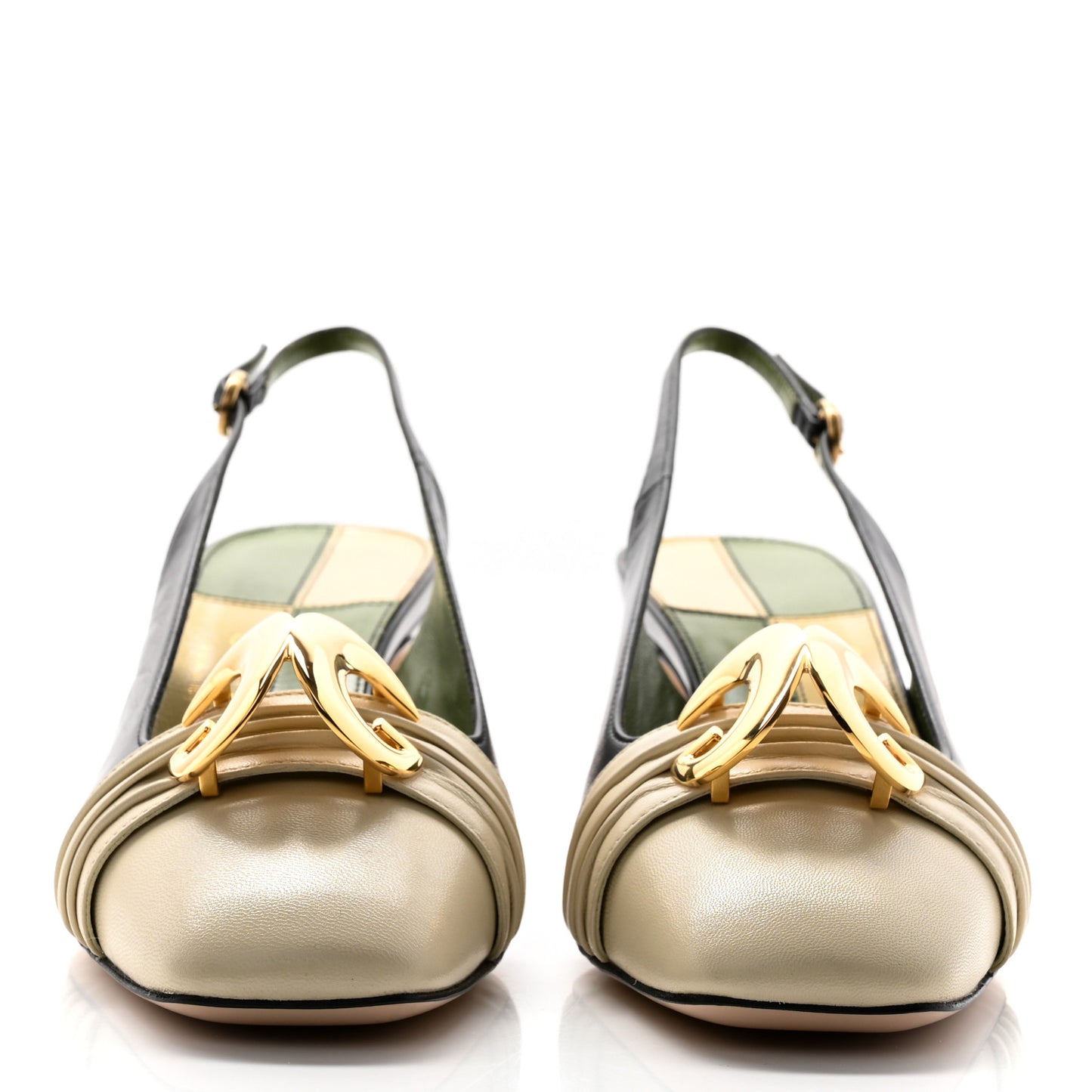 Malaga Kid Half Moon GG Square Toe Slingback Pumps 37.5 Black Vintage White