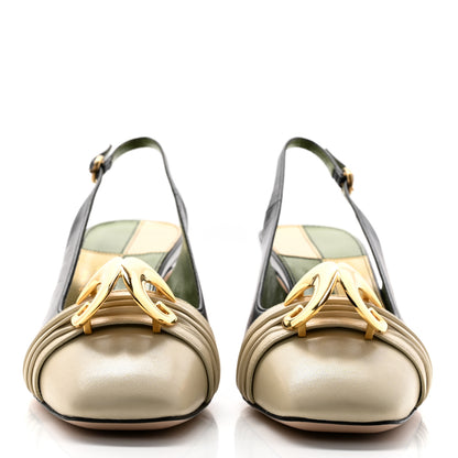 Gucci Malaga Kid Half Moon GG Square Toe Slingback Pumps 37.5 Black Vintage White 2 of 10