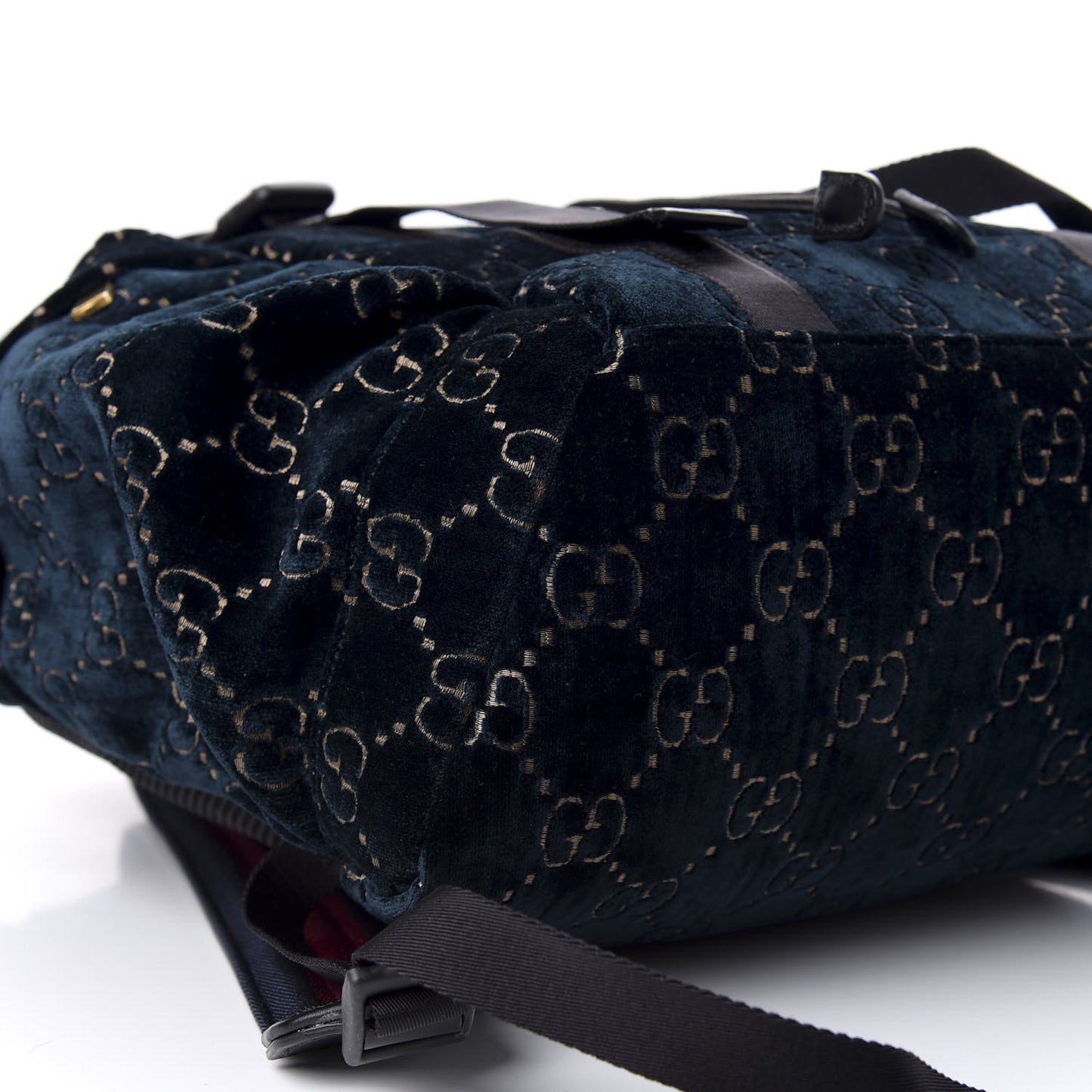 Velvet GG Monogram Web Medium Double Buckle Backpack Blue Beige Black