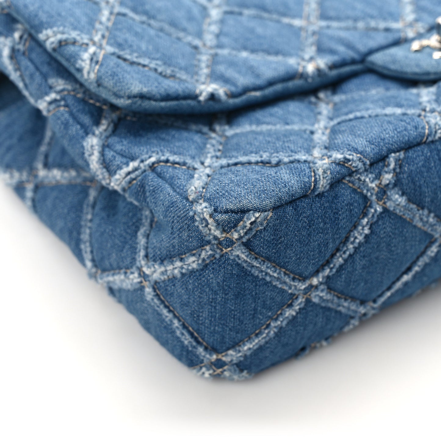Denim Quilted Large Distressed Single Flap Blue