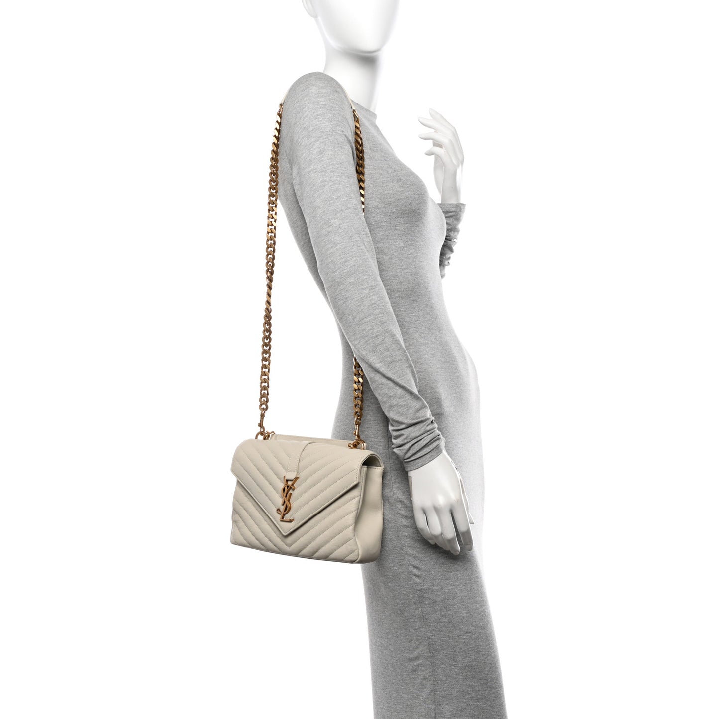 Sheepskin Matelasse Chevron Monogram Medium College Bag Crema Soft