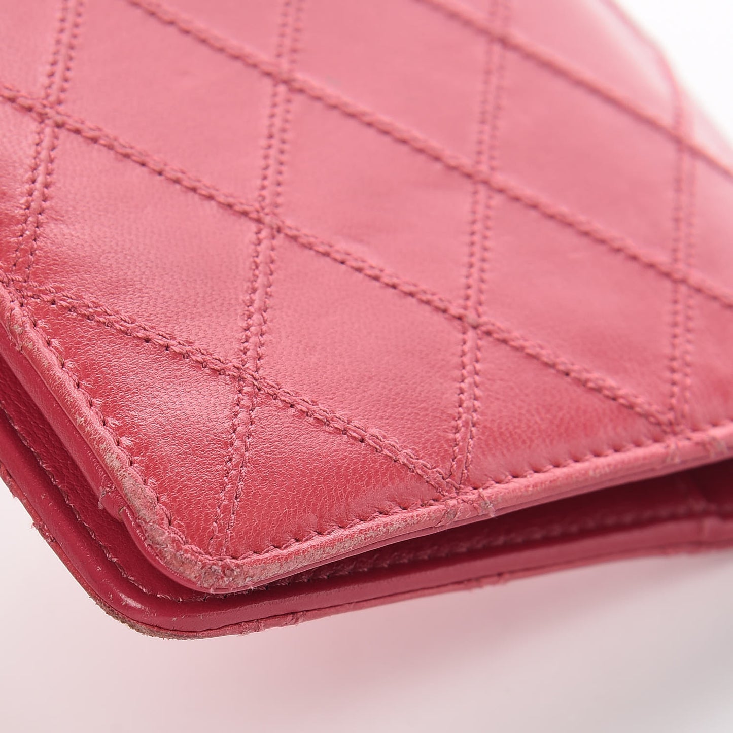 Lambskin Diamond Stitched Yen Wallet Fuchsia