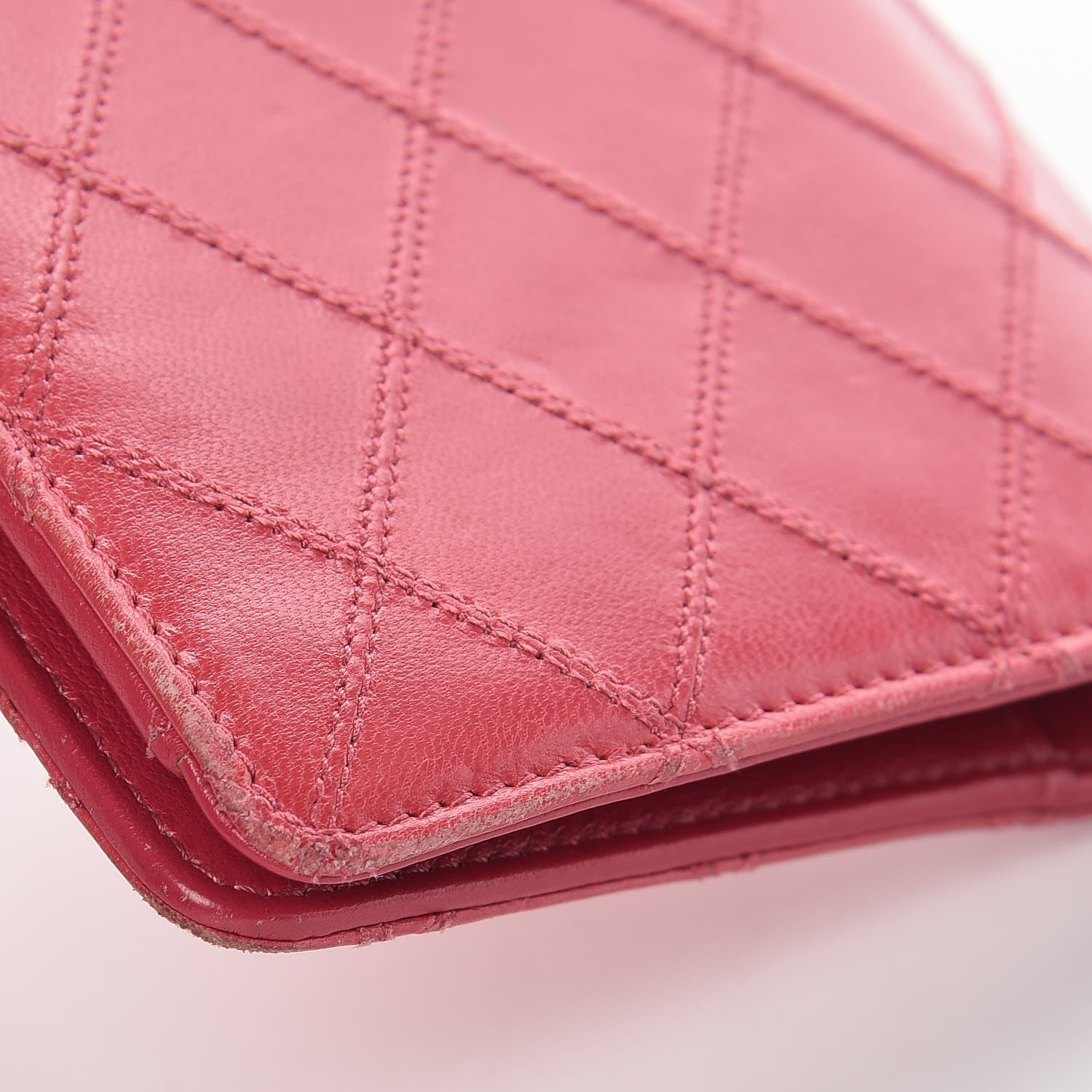 Chanel Lambskin Diamond Stitched Yen Wallet Fuchsia 14 of 17