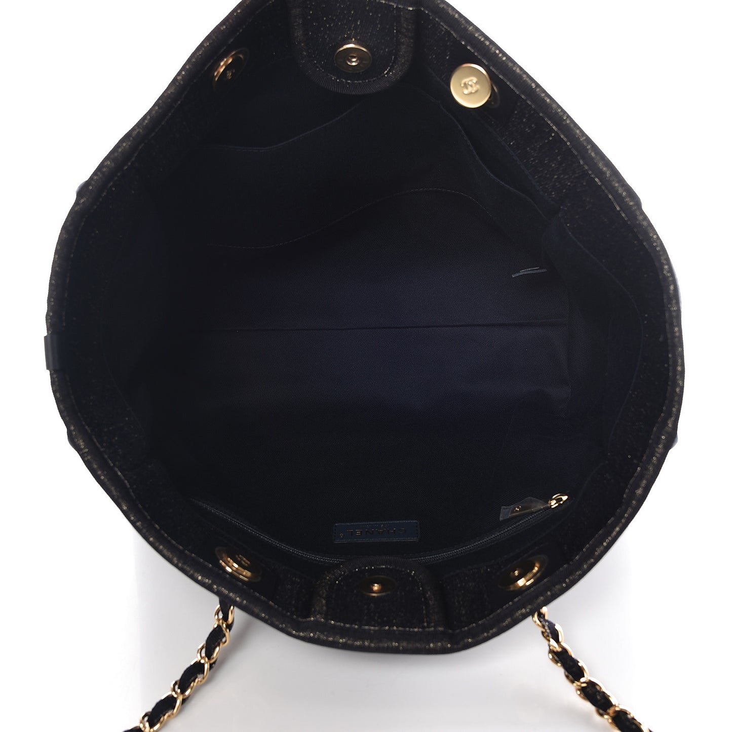 Lurex Canvas Small Deauville Tote Navy Blue Gold