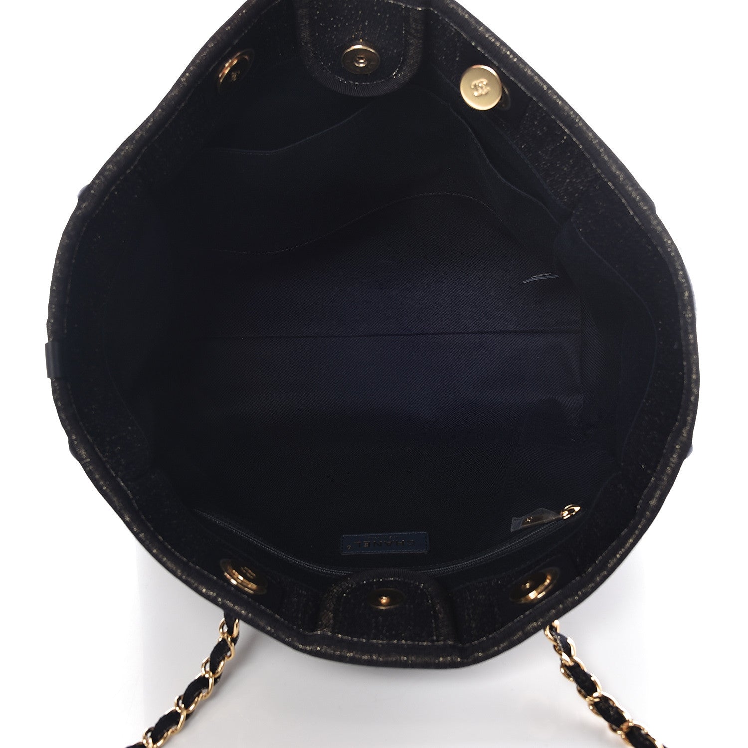 Chanel Lurex Canvas Small Deauville Tote Navy Blue Gold 5 of 12